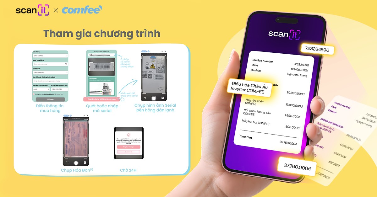 Scan It ứng dụng công nghệ AI để thu thập thông tin hóa đơn, cho phép người tiêu dùng chủ động và dễ dàng tham gia chương trình của Comfee.